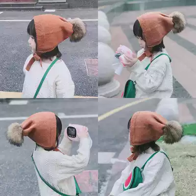Autumn and Winter Children's warm wool cap for men and women baby super large raccoon hair ball ear protection cashmere knitted cap