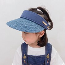  Summer thin mens and womens childrens sunscreen empty top hat sun hat baby no top big eaves straw hat childrens sunshade cool hat