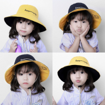  Childrens hat Girls spring and autumn Korean double-sided big brim fisherman hat summer baby sun hat boys sunscreen hat