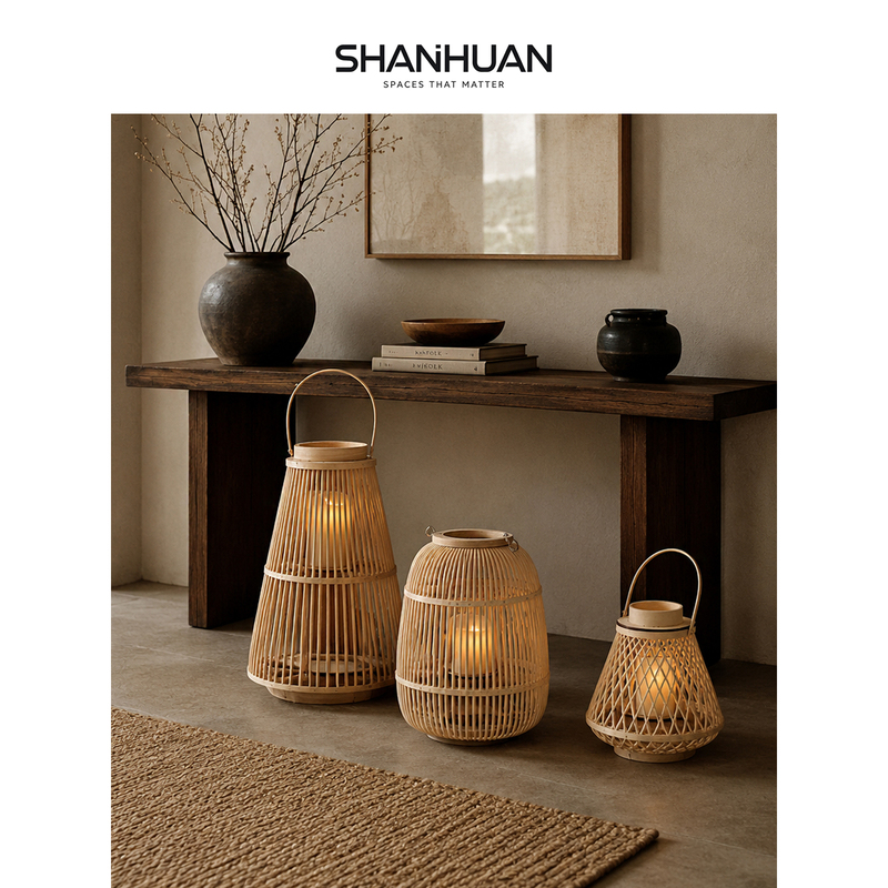 Simple Modern Candlestick Model House B&B Hotel Courtyard Decoration Rattan Floor-Standing Lantern Japanese Nordic Style