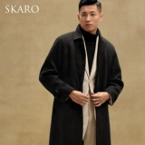 Бархатное двусторонное черное шерстяное длинное шерстяное пальто для отдыха