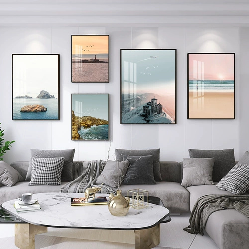 Северный стиль гостиная декоративная живопись диван фоновая настенная живопись творческая комбинация висящая живопись легкая роскошная хрустальная фарфоровая живопись атмосферная картина стен