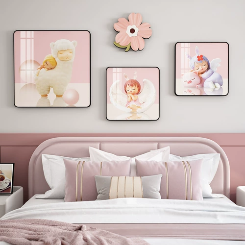 Декоративная живопись для детской комнаты, розовая девочка, мультфильм, постели, фона, стена, висящая живопись милая комната принцесса роспись