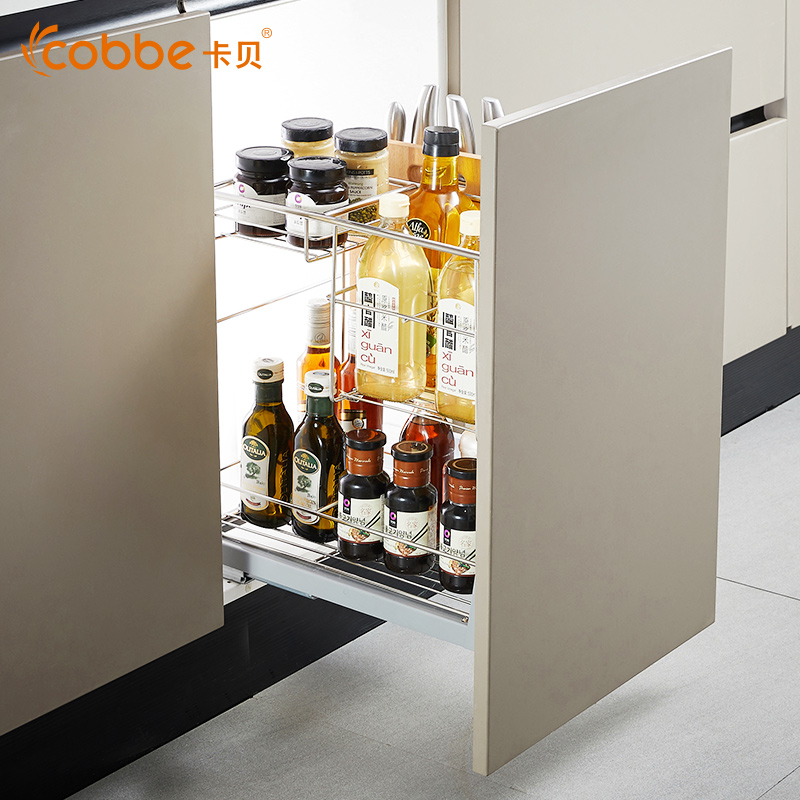 Cabe double - layer basket 304 stainless steel drawer flavor basket black crystal coating basket kitchen overall cabinet bowl blue