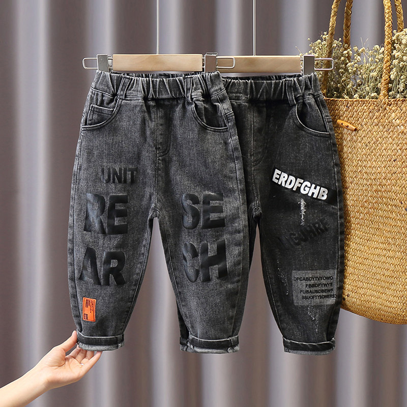 Boys' pants spring 2021 new children's jeans children's spring and autumn Korean version of the Western style ripped trousers tide