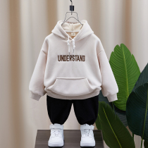 Boy gush clothing integrated suede 2021 new children Autumn-style baby thickened Childrens autumn and winter even hat white tide