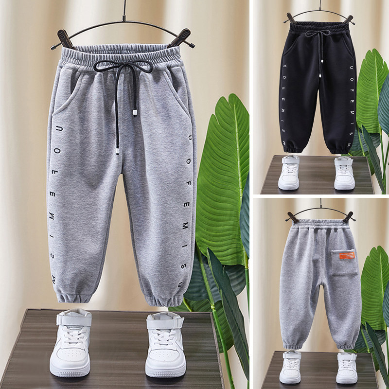 Boys' fleece pants all-in-one fleece autumn and winter models 2021 new children's winter children's gray thin fleece sweatpants