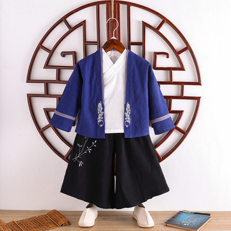 Hanfu Boy Chunqiu China Wind Ancient clothing Three sets of children's national school clothes baby acting out of children cotton linen suit