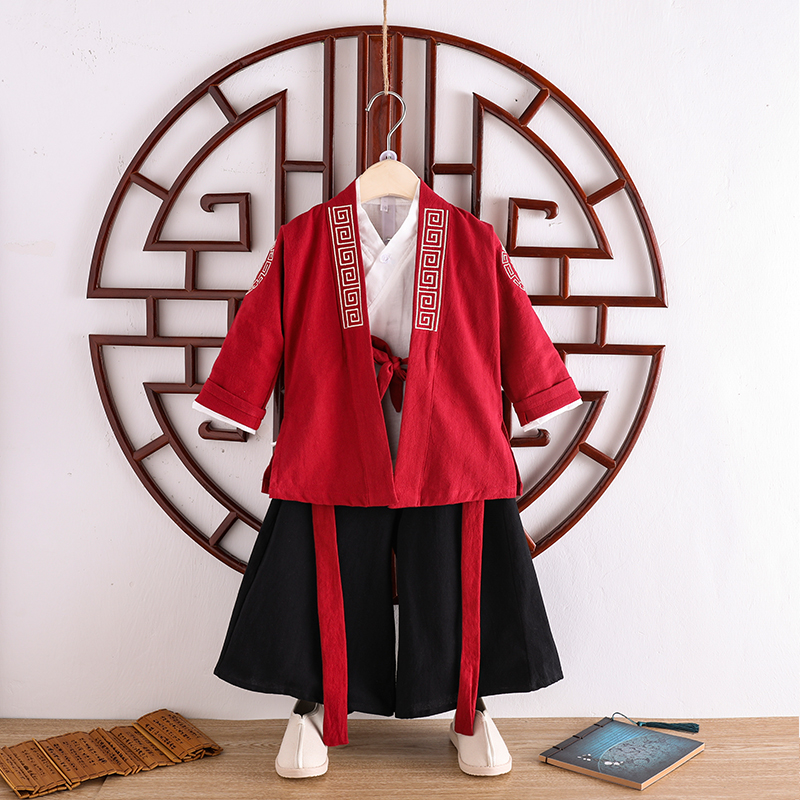 Hanfu Boy China Wind Guodie National School suit Three sets of baby age gown Children's cotton twist Out of suit