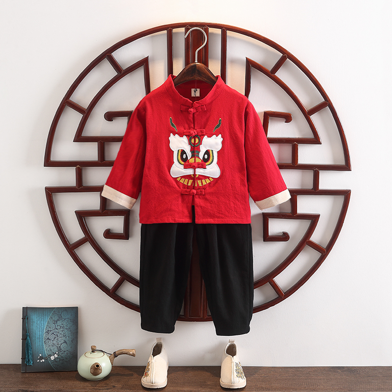 Hanfu Boys Chinese Style Spring Long Sleeve Tang Dress Two-Piece Baby One-Year-Old Dress Children's Chinese Performance Set