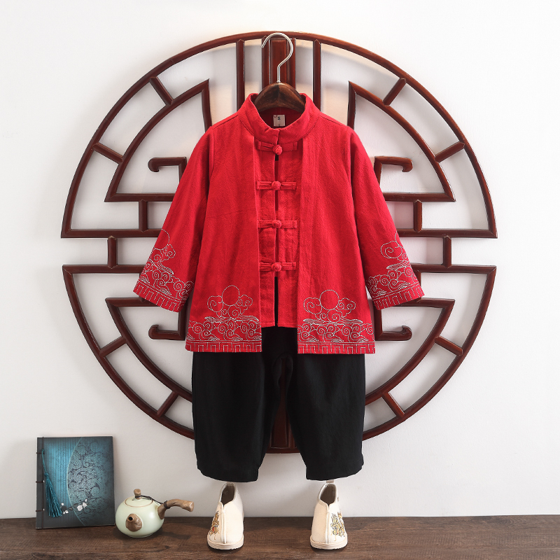 Han Fu Boy Middle Country Wind Spring Fall Girl Super Fairy Ancient Clothes Boy Two Sets Children Retro Performance Suit Suit