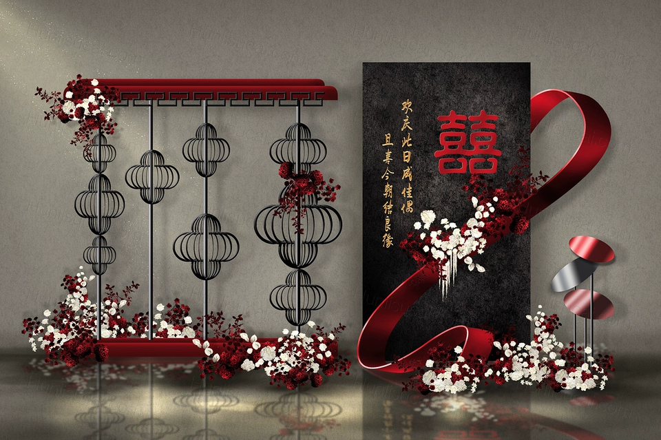 红白色高端大气新中式美式结合创意现代婚礼设计效果图素材psd-婚礼素材网
