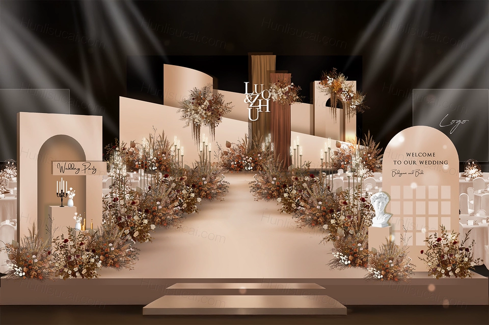 浅咖色橘色泰式婚礼设计效果图背景方案素材psd源文件-婚礼素材网