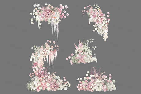 婚礼花艺白粉色系婚礼手绘花艺素材psd源文件粉白色婚礼花艺素材-婚礼素材网