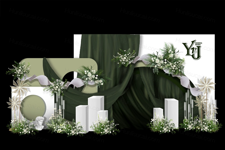 绿色简约泰式婚礼设计小清新效果图背景喷绘KL板素材psd-婚礼素材网