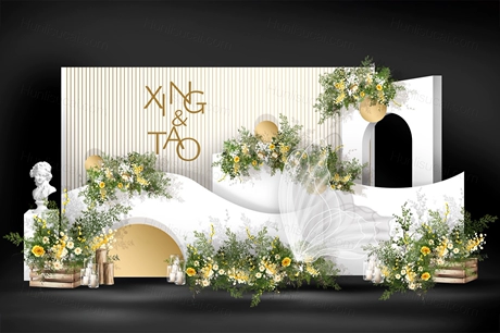 柠檬黄白色小清新风格简约婚礼设计效果图背景素材psd源文件-婚礼素材网