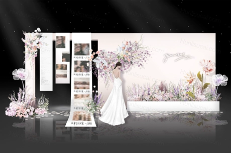 韩系简约小香风粉白紫色浪漫婚礼纸艺手工花婚礼效果图PS设计素材-婚礼素材网