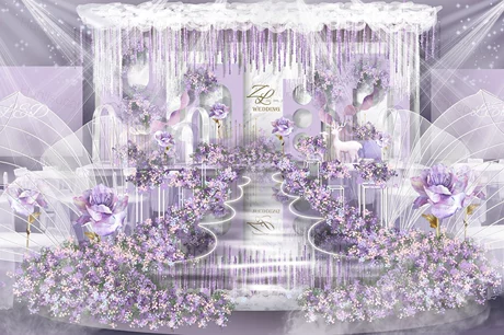 紫色白色浪漫温馨高端西式婚礼设计婚庆背景方案布置素材效果图-婚礼素材网