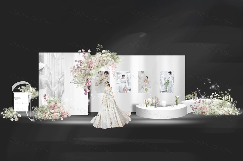 白色高端创意小众秀场风韩式婚礼设计效果图素材psd源文件-婚礼素材网