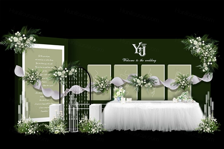 绿色简约泰式婚礼设计小清新效果图背景喷绘KL板素材psd-婚礼素材网