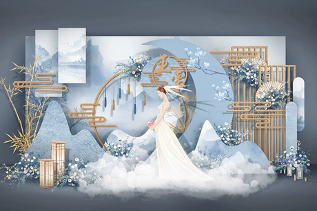 浅蓝色新中式婚礼效果图含制作文件PSD婚礼素材-婚礼素材网
