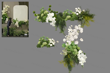 白绿色花艺素材自然风白色绿色婚礼手绘花艺效果图psd源文件-婚礼素材网