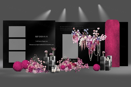 肯尼亚玫红色婚礼手绘效果图玫红色黑色水晶背景素材设计源文件-婚礼素材网