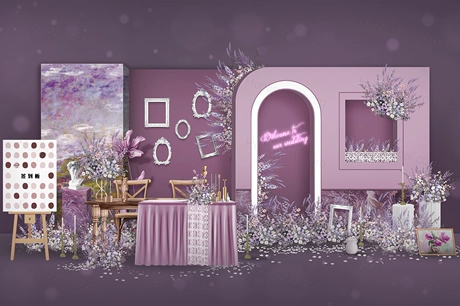 紫色油画主题莫奈风格婚礼设计舞台效果图背景素材psd源文件-婚礼素材网