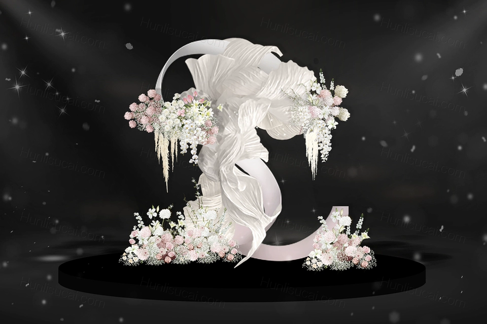 粉白花艺褶皱布鸢尾纸花婚礼花艺素材婚礼手绘图psd格式-婚礼素材网