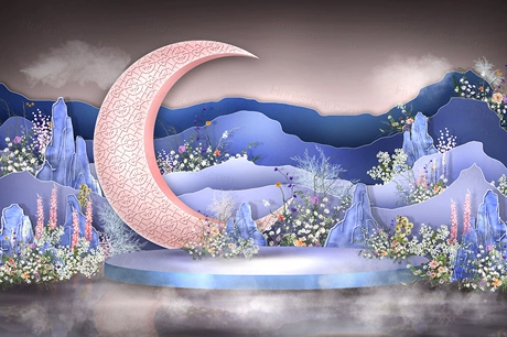 粉紫色新中式月亮主题婚礼设计婚庆效果图背景素材psd源文件-婚礼素材网