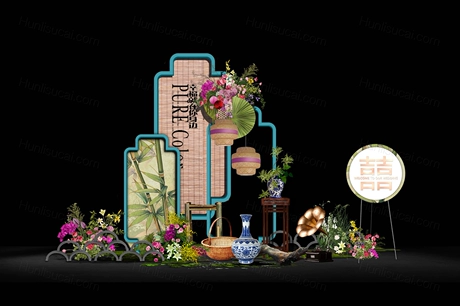 现代创意小众国潮风格婚礼设计订婚宴背景设计效果图素材psd-婚礼素材网