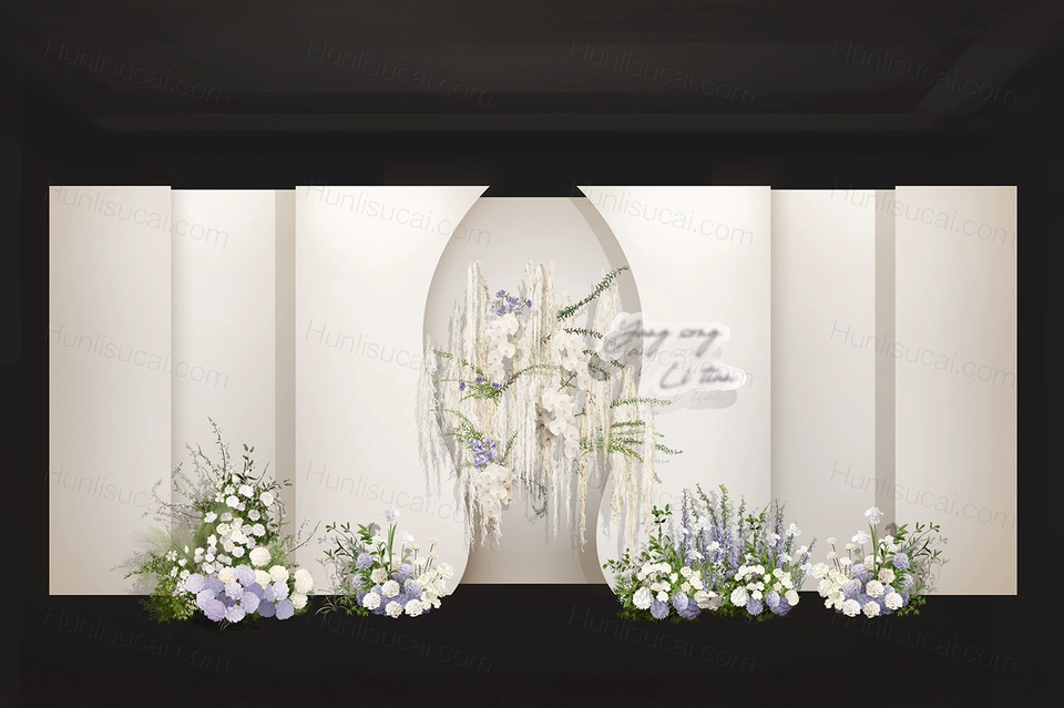 浅香槟色简约风亚克力路引黑色T台婚礼设计效果图素材psd-婚礼素材网