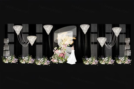 黑白色创意小众韩式水晶简约高端婚礼设计效果图素材psd源文件-婚礼素材网