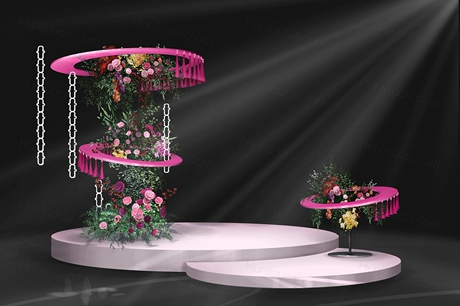 紫色玫红色花艺南洋风婚礼迎宾展示区手绘婚庆效果图psd分层素材-婚礼素材网