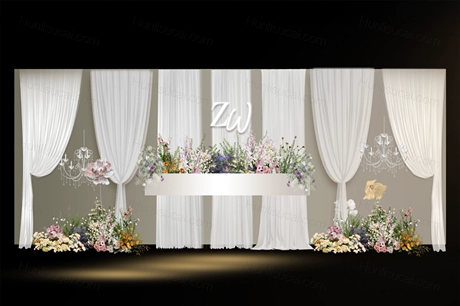 浪漫韩式吊顶婚礼效果图设计素材psd高级韩式婚礼迎宾区素材-婚礼素材网