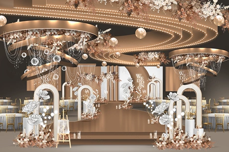 咖色白色高级感简约婚礼设计舞台效果图背景方案素材psd源文件-婚礼素材网