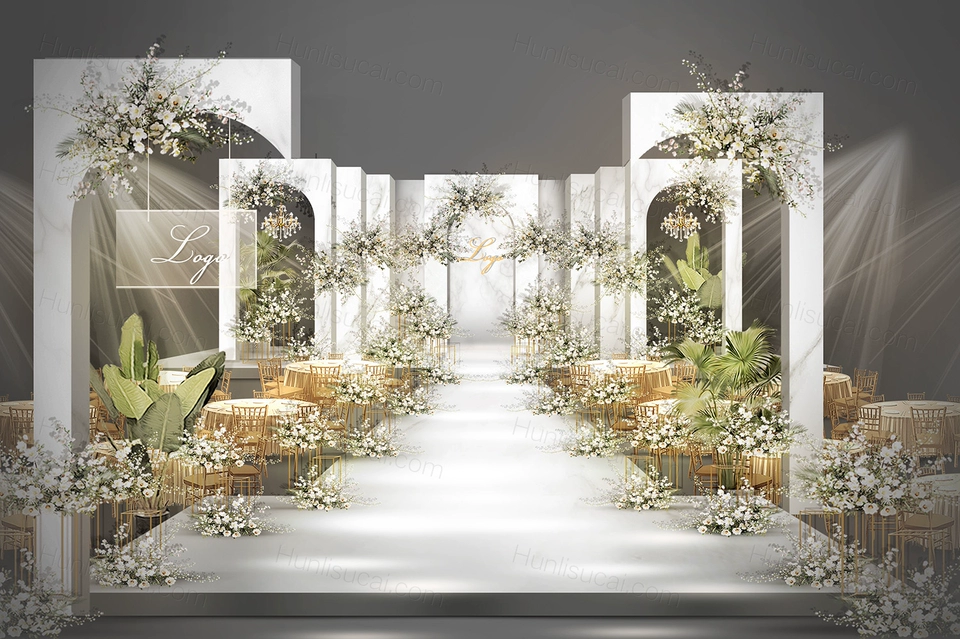 灰色白色大理石欧式高端婚礼设计婚庆舞台效果图背景素材psd-婚礼素材网