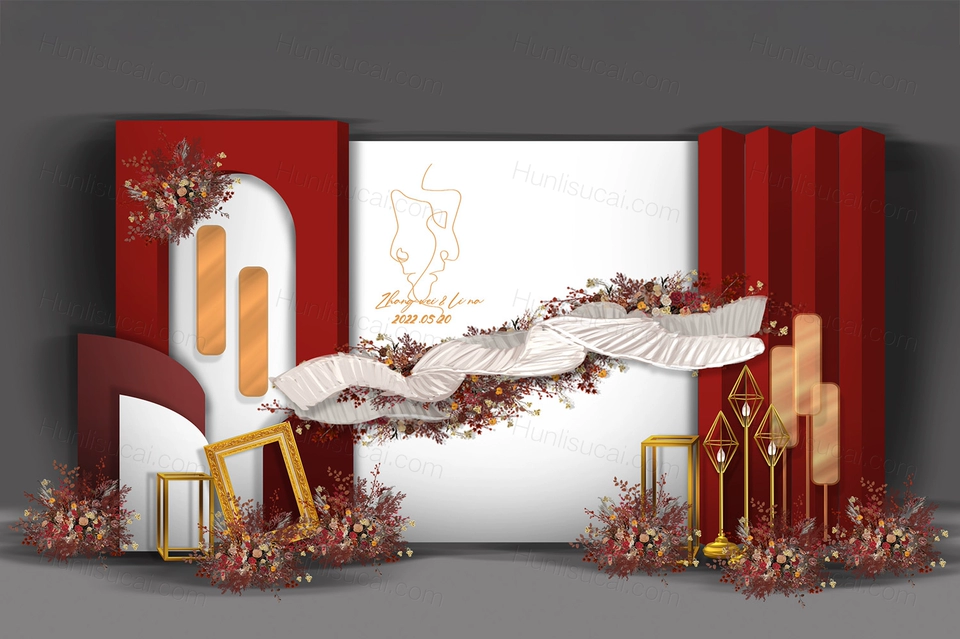 红白色简约喜庆西式瓦楞纸背景创意婚礼设计婚庆效果图素材psd-婚礼素材网