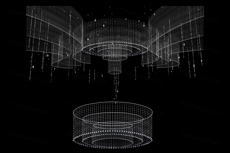 秀场风格圆形珠帘水晶吊顶婚礼手绘道具素材psd分层源文件效果图-婚礼素材网