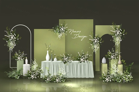 莫兰迪绿色INS简约侘寂风婚礼设计婚庆效果图背景素材psd-婚礼素材网