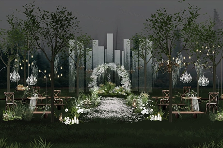 绿色户外复古森系暮光之城主题创意小众婚礼设计效果图素材psd-婚礼素材网