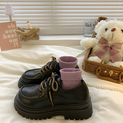 taobao agent Demi-season fleece Japanese black footwear English style platform, British style, 2022 collection