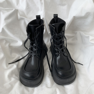 taobao agent Martens, black demi-season warm low boots English style platform, 2022 collection, British style