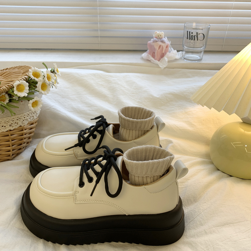 Platform Thick-Soled Leather Shoes for Women 2026 Spring and Autumn New White British Style Round-Toe Lace-Up Versatile Japanese-Style Single Shoes