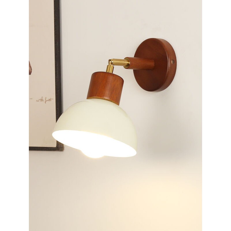 French-Style Universal Wall Lamp, Bedroom Bedside Lamp, Natural Wood Cream Style, Simple Retro, Rotatable, Eye-Protecting Wall Lamp for the Hallway