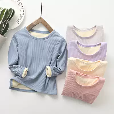 Girls ' long-sleeved T-shirt autumn and winter new Western style pure cotton plus velvet Korean children's bottoming shirt baby middle and small children's top