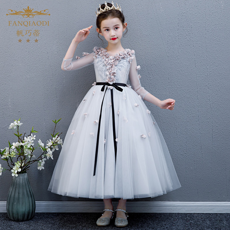 Girls dress princess dress fluffy yarn spring catwalk children's piano performance costume flower girl foreign style birthday dress skirt