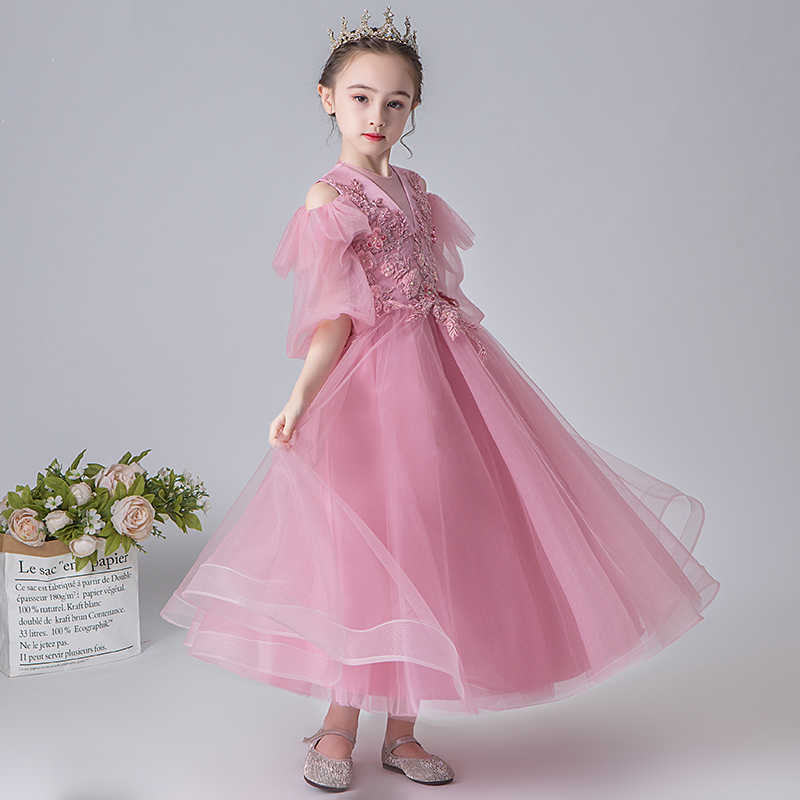 Big Child Girl's Evening Dress Spring Dress High-end Dress High-end Rowler Princess Kids Piano Show Clothes