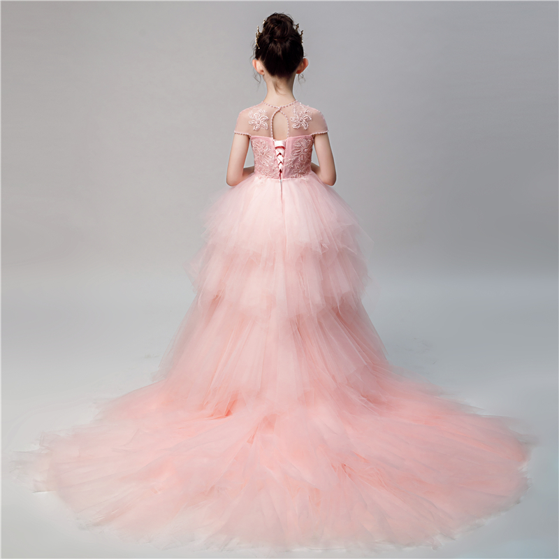 Children's Birthday Evening Gown Princess Dresses Princess Dresses Girl Trailing Flowers Children Wedding Dresses Piano for Walking Show Pink Spring Summer Women-Taobao