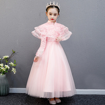 Pink girl birthday evening dress Princess dress spring flower girl dress puffy gauze childrens catwalk show costume spring and summer